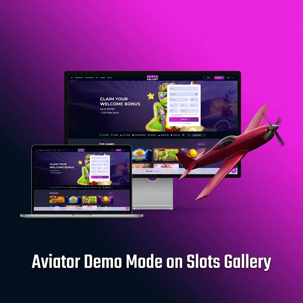Aviator demo mode on Slots Gallery letting players practise with virtual credits risk-free before betting real money