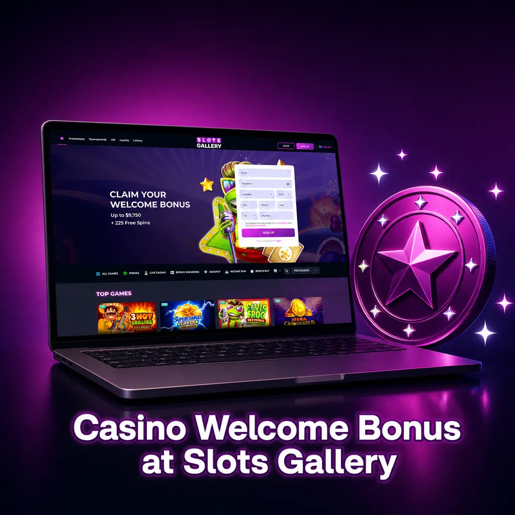 Slots Gallery casino welcome bonus offer up to AUD 9,750 plus 225 Free Spins for new Australian players