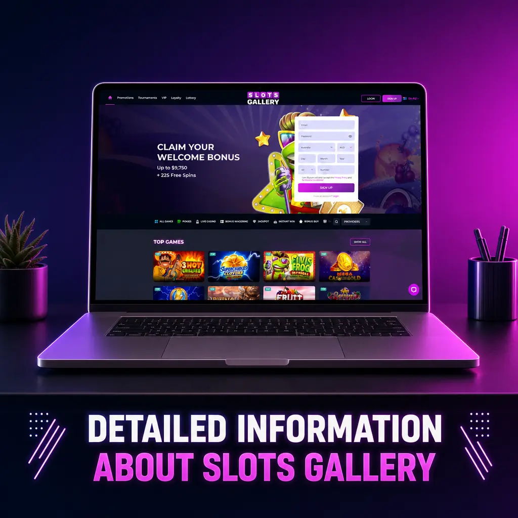 Slots Gallery Australia betting platform showing sports markets, casino games, mobile app, and secure payment options