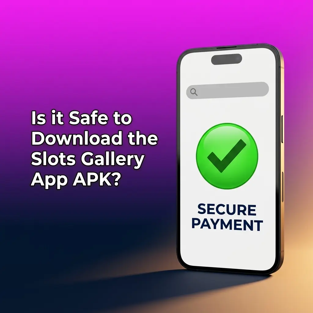 Slots Gallery app APK download on mobile device with SSL encryption security badge confirming safe and licensed gambling platform