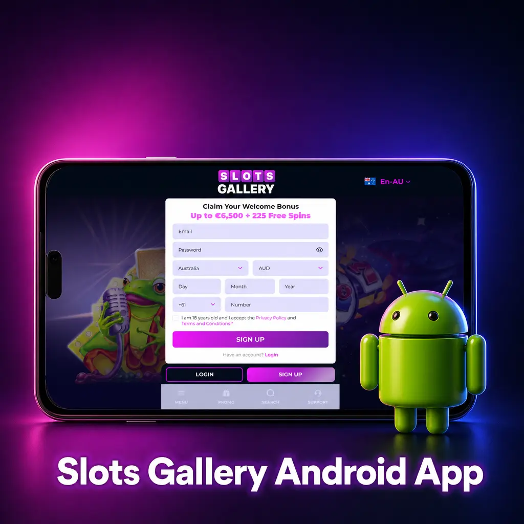 Slots Gallery Android app download button for mobile casino betting in Australia