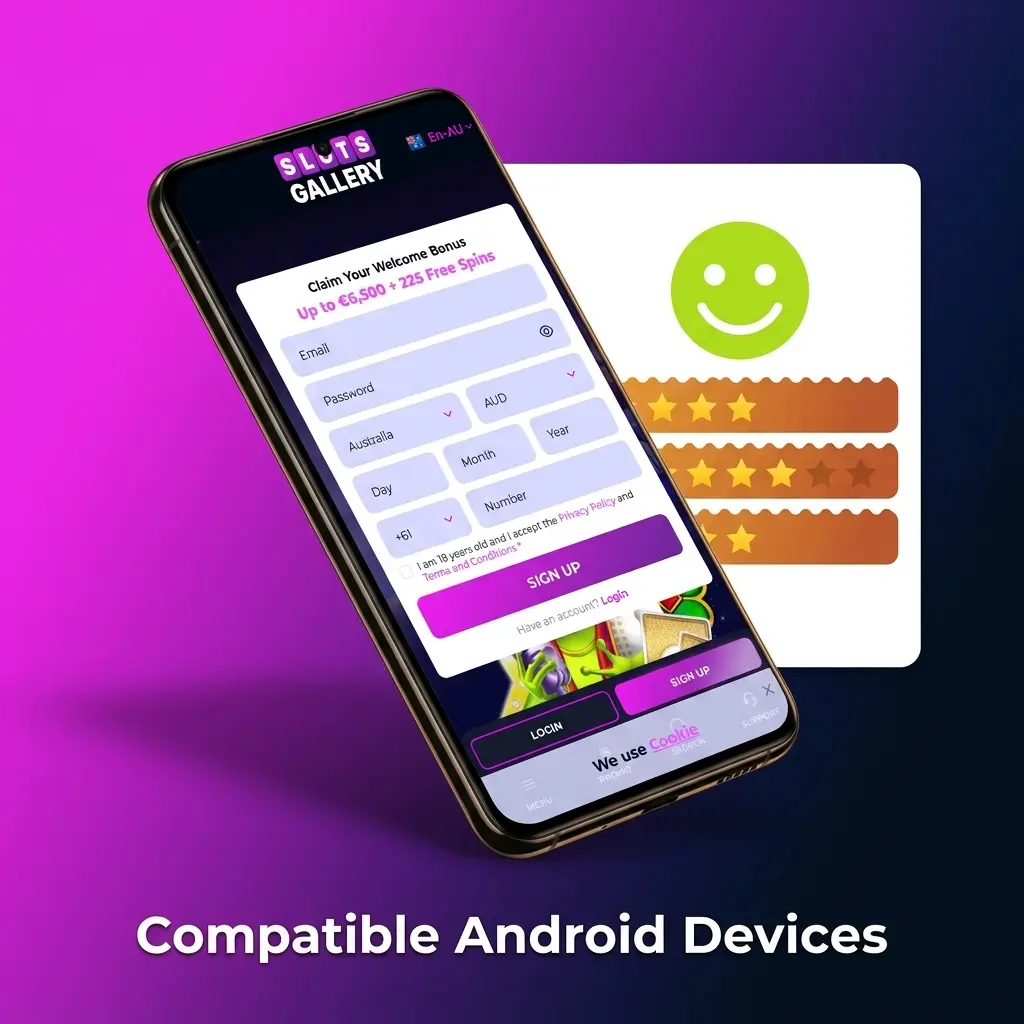 Compatible Android devices for Slots Gallery app in Australia including Samsung, Google Pixel, OnePlus, and more