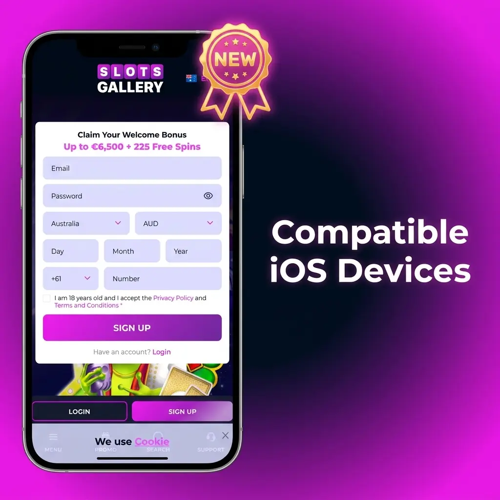 List of compatible iOS devices for Slots Gallery app including iPhone X through 17 series and iPad Air and Pro models