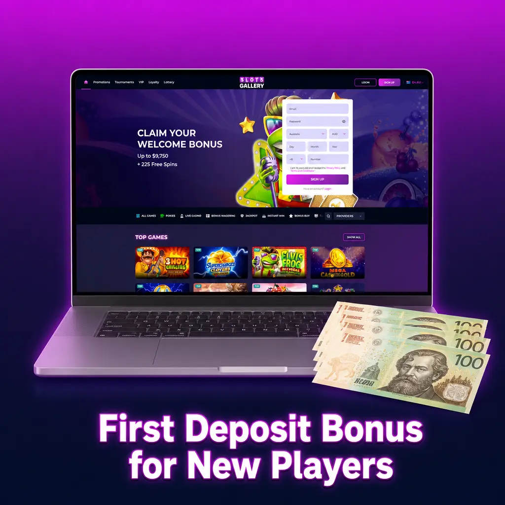 Slots Gallery first deposit bonus up to AUD 9,750 plus 225 Free Spins for new Australian players