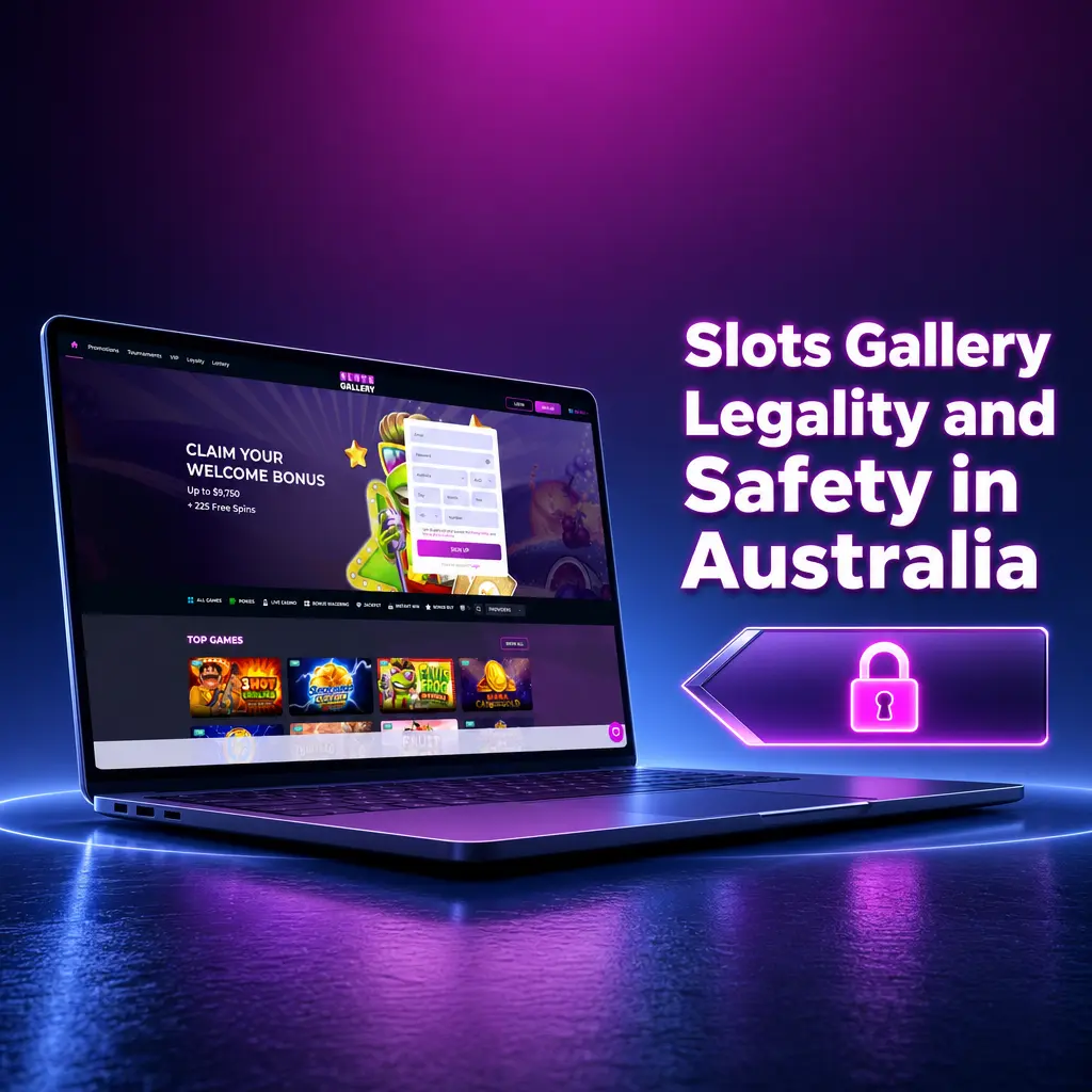 Slots Gallery casino website displaying Curacao eGaming licence details and SSL security features for Australian players