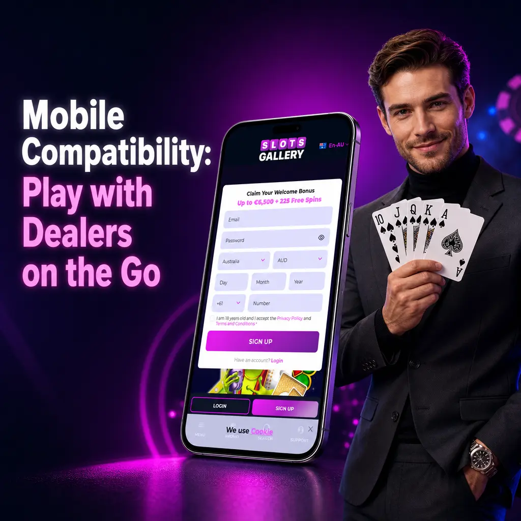 Live casino mobile interface showing dealer stream, betting panels and chat optimised for one-handed vertical play