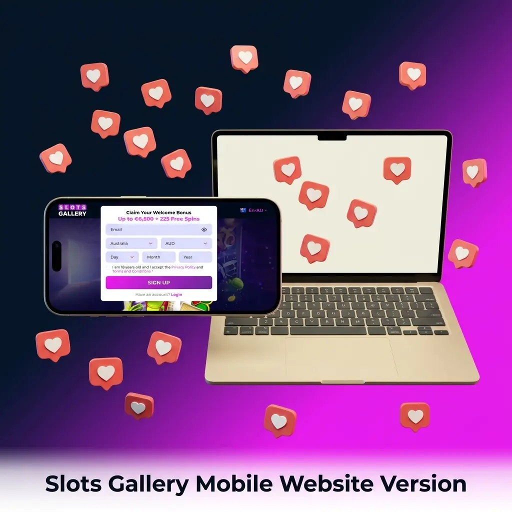 Slots Gallery mobile-optimised website displayed on smartphones and tablets with casino games and sports betting access