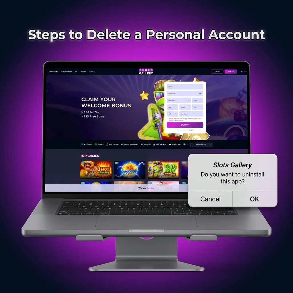 Steps to permanently delete a Slots Gallery personal account via settings or support team contact